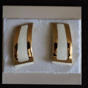 Gold and Cream Clip-On Earrings